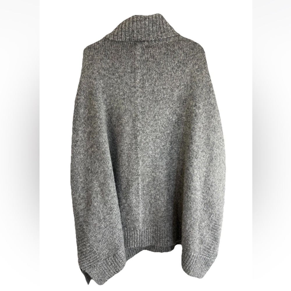 J. Crew Poncho Sweater M/L Wool Alpaca Blend Turtleneck Pullover Pockets Gray - Picture 2 of 14